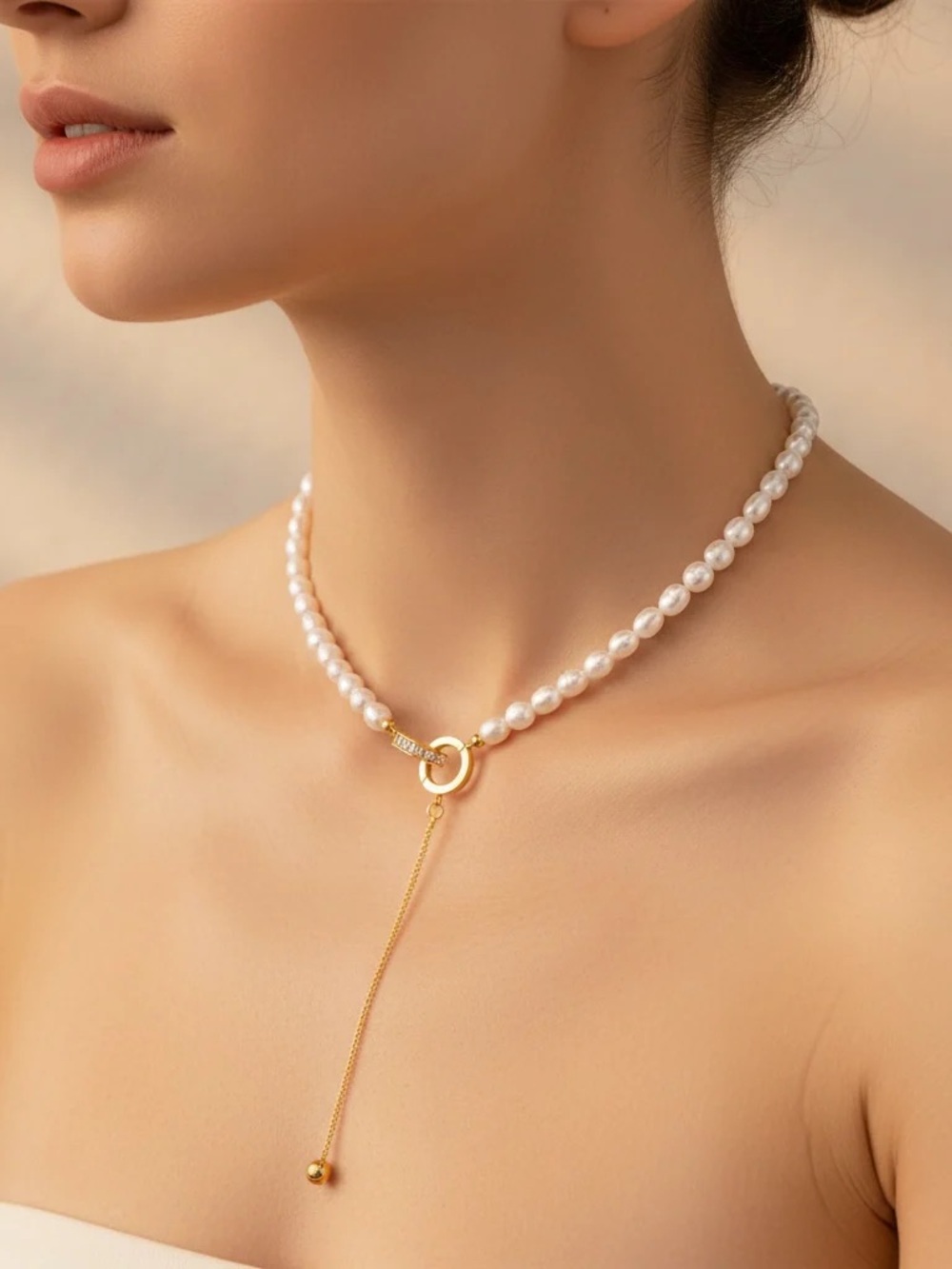 $10 Freshwater Pearl Collarbone Necklace - White and Gold while supplies last!